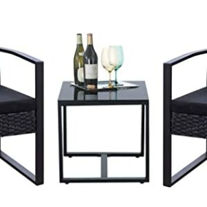 Flamaker 3 Pieces Patio Set Outdoor Wicker Patio Furniture Sets Modern Bistro Set Rattan Chair Conversation Sets with Coffee Table for Yard and Bistro (Black)