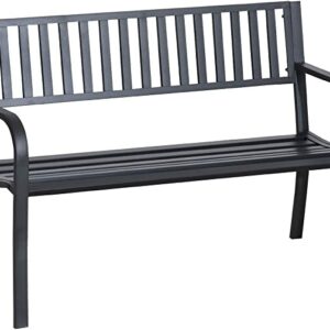 Outsunny 50" Garden Park Bench, Slatted Steel Outdoor Decorative Loveseat for Patio Lawn