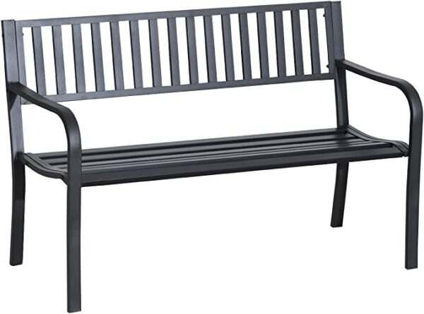 Outsunny 50" Garden Park Bench, Slatted Steel Outdoor Decorative Loveseat for Patio Lawn